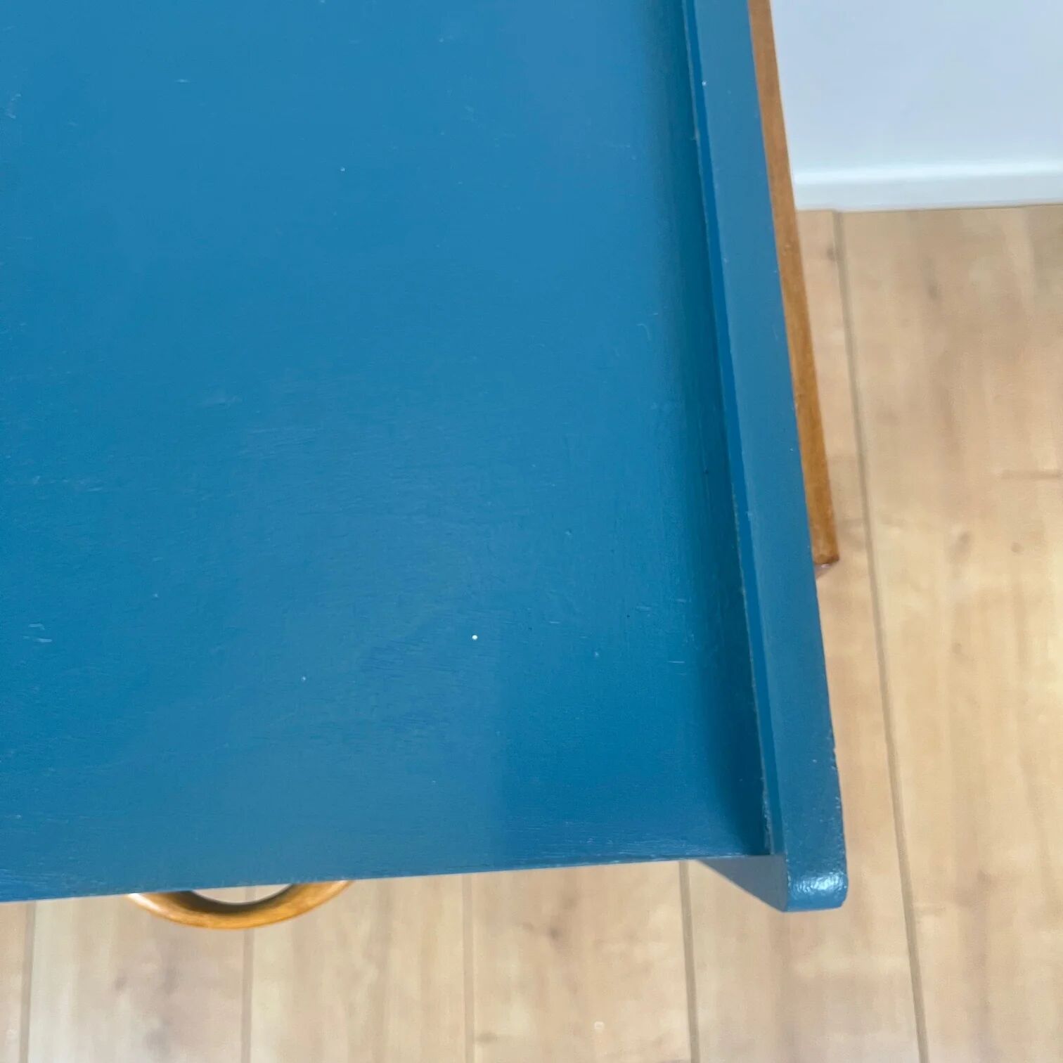 Vintage modernist desk in petrol blue, 1950s/60s.