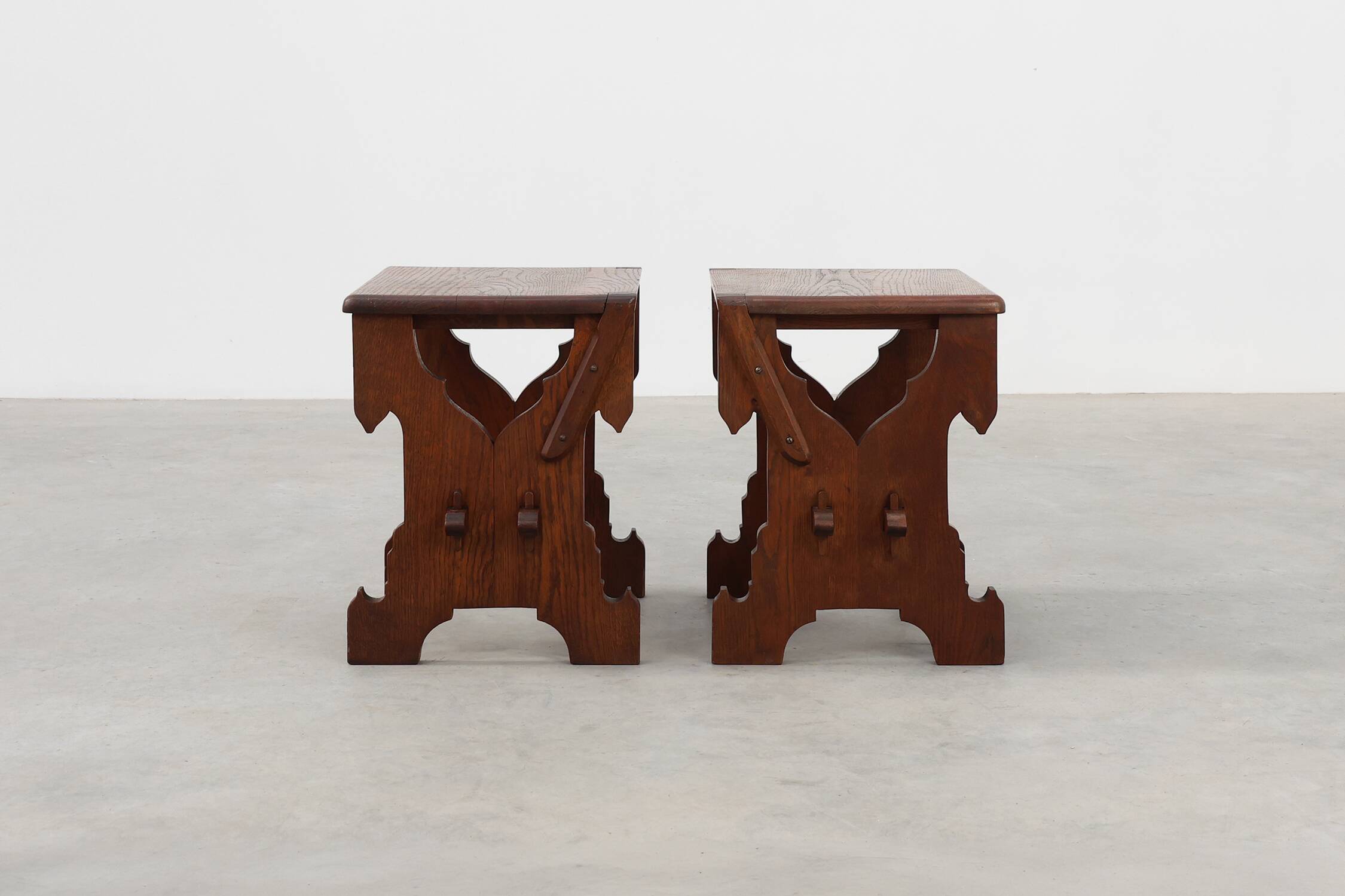 Pair of Belgian Arts & Crafts or Jugendstil Oak Stools, circa 1890