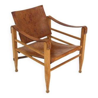 Leather “Safari” armchair, Aage Bruun & Son, Denmark, 1960s