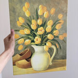 Bouquet of flowers including tulip and yellow pitcher