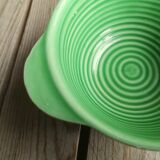 Ancient Bowl with Ears in Green Faience signed Sarreguemines