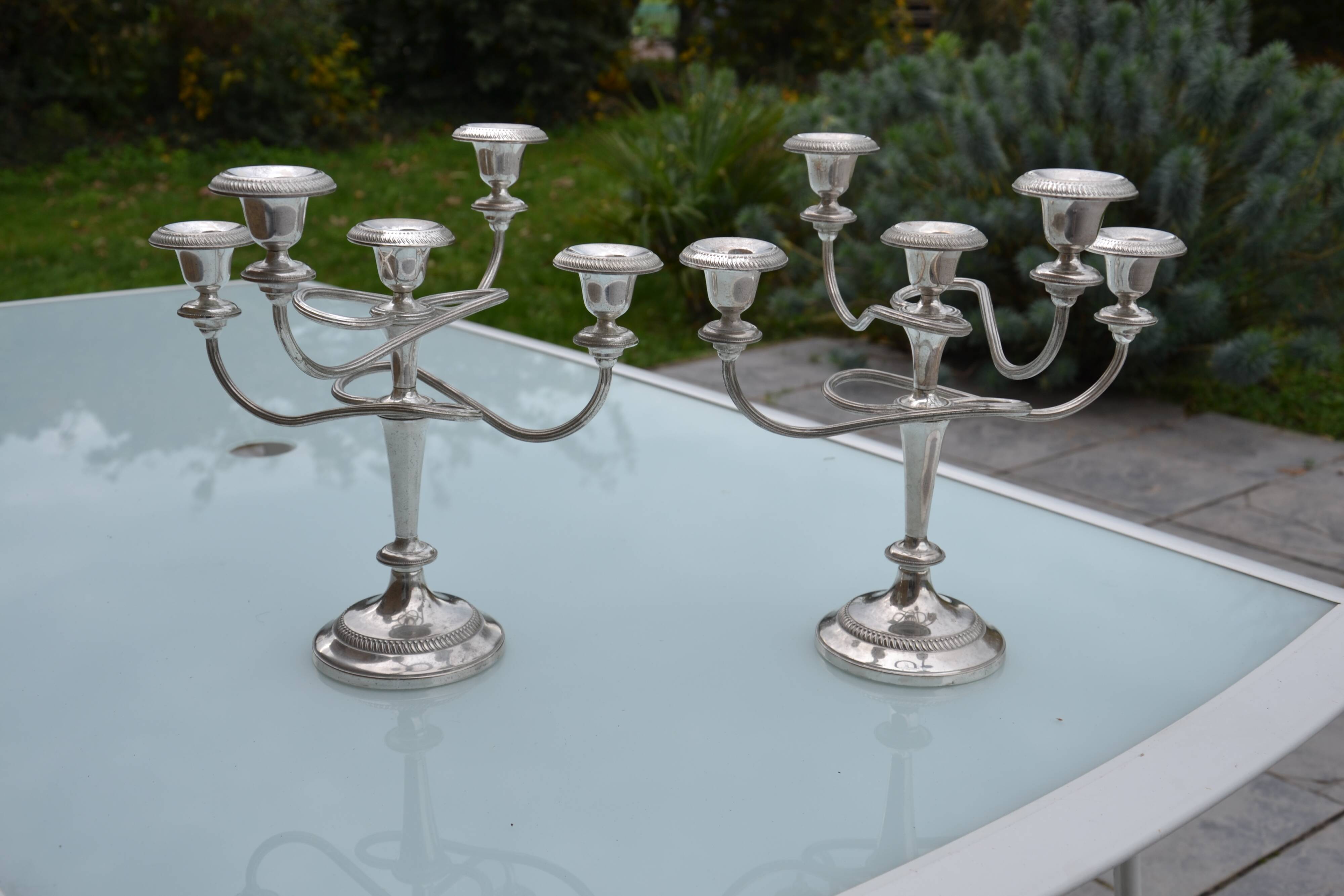 Pair of English silver-plated candlesticks