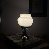 Vintage globe lamp in white opaline glass and chrome metal.