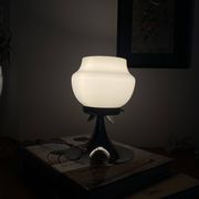 Vintage globe lamp in white opaline glass and chrome metal.