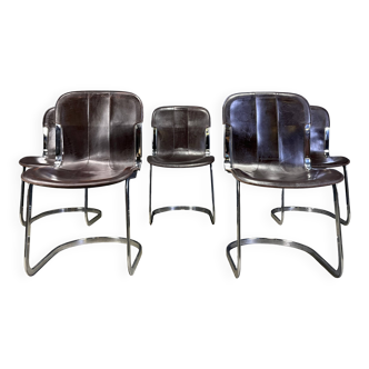 Chaises de salle à manger vintage par Willy Rizzo pour Cidue, ensemble de 5, années 1970.