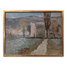 Mid-Century Modern Swedish "Italian Valley" Vintage 1967 Oil Painting, Framed