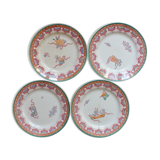 4 polychrome ironstone dessert plates, "Chinese" model, U&C Sarreguemines