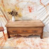 Vintage and rustic TV stand or coffee table in carved raw wood
