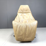 Vintage leather swivel chair with ottoman, 1970s