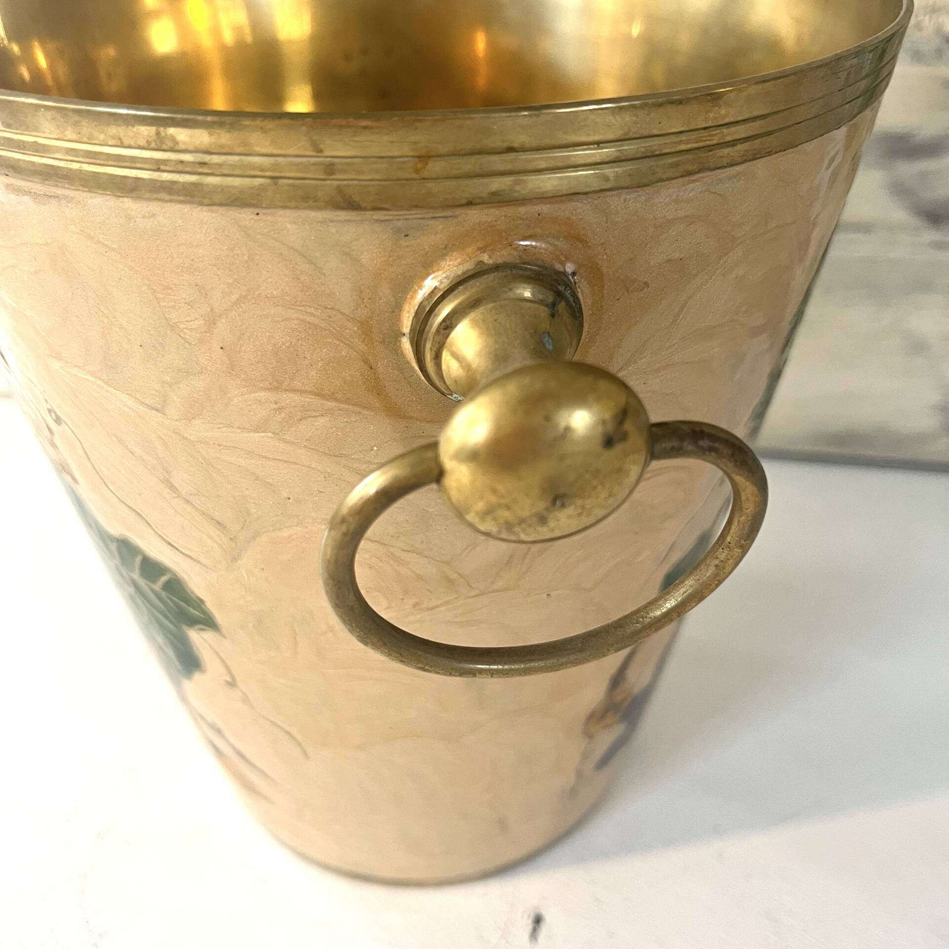 French vintage cloisonne champagne bucket with grape and vine design