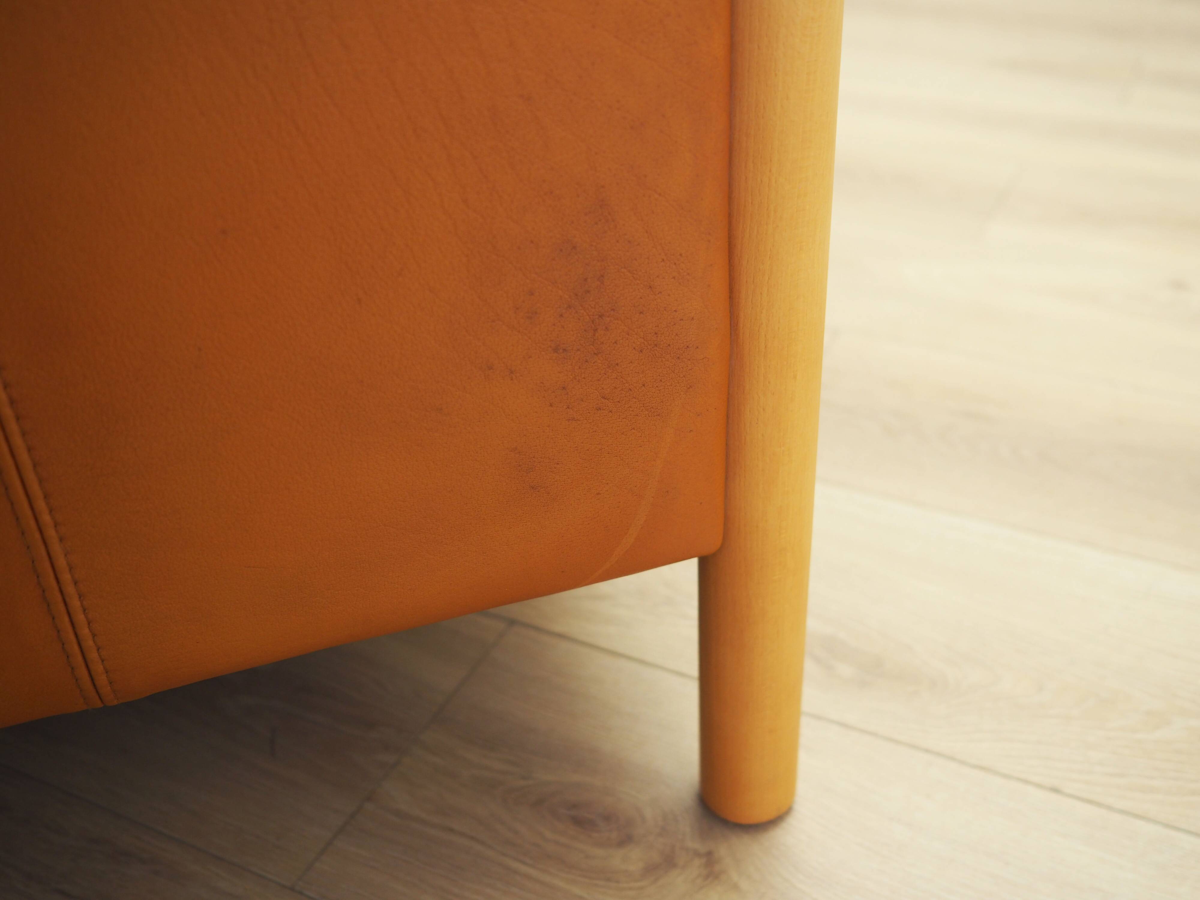 Orange leather sofa, Danish design, 1970s, production: Denmark