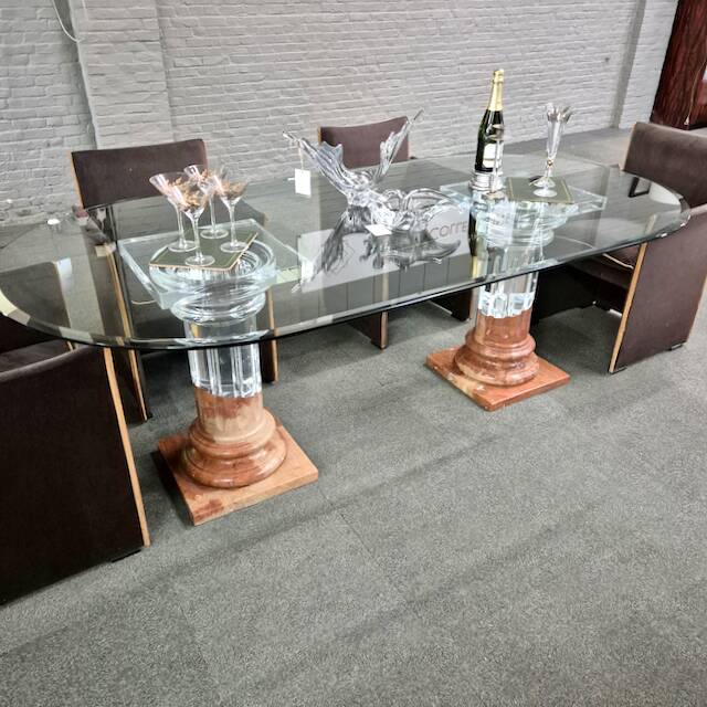 Dinning table by fabianart with 2 doric columns marble & acrylic - italy 1980's