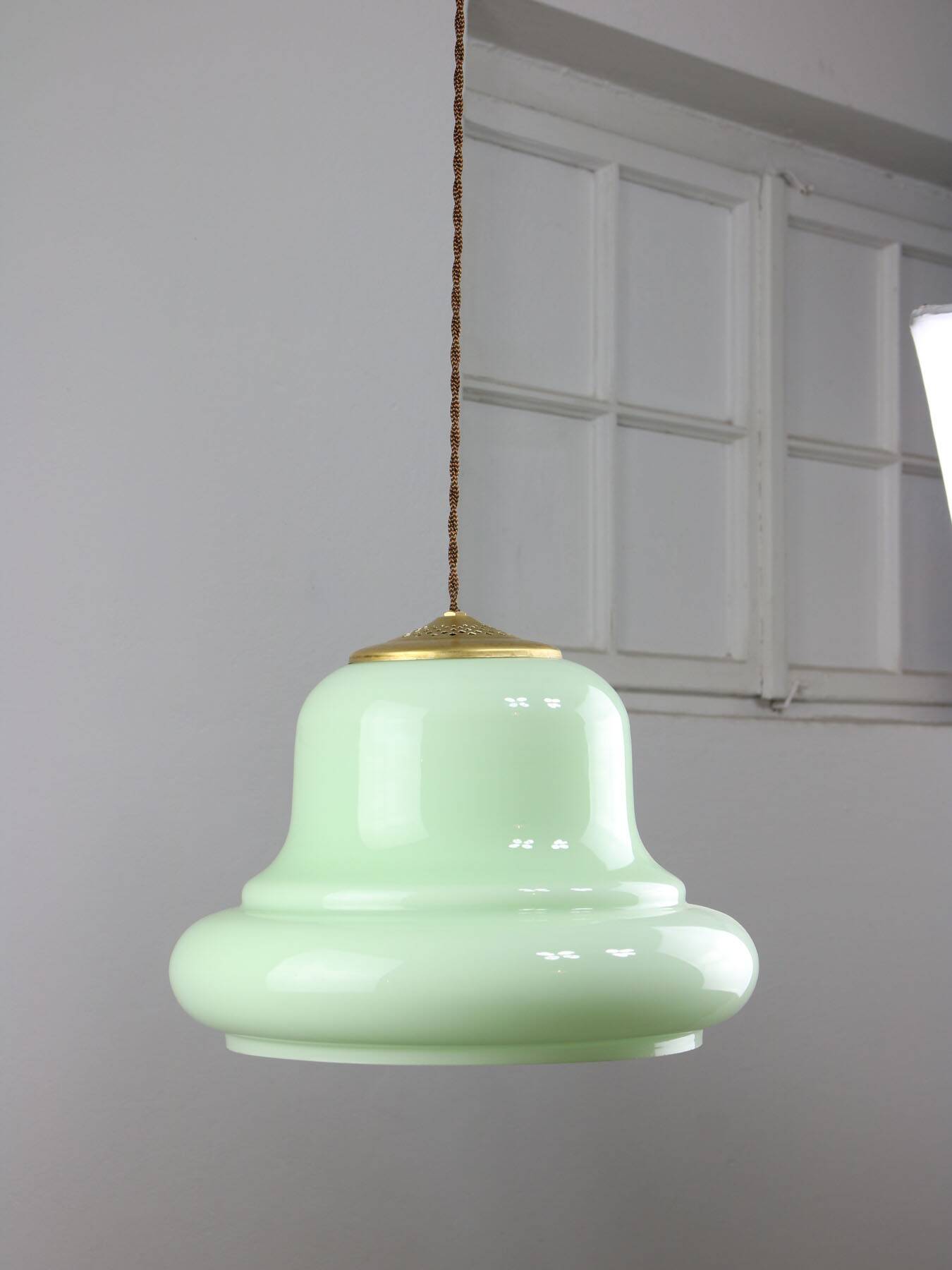 Mid-Century Italian Brass and Green Glass Pendant Lamp, 1960s