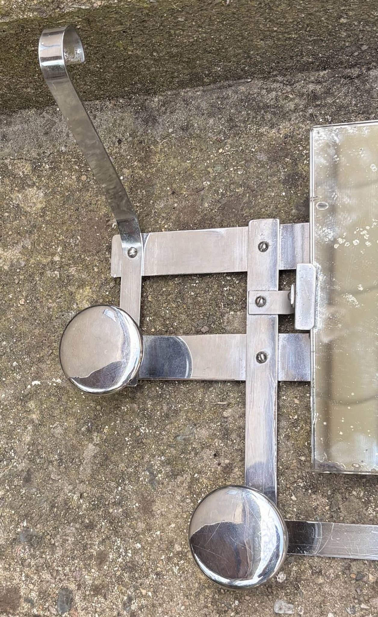 Vintage Wall Mirror with Hooks, Chrome & Mercury Glass, Space Age, 60s/70s