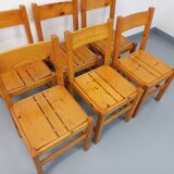 Set of 6 vintage Les Arcs chairs in pine from the 60s 70s