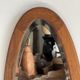 Vintage oval mirror in oak with bevelled glass H120 W43 D2