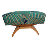 Art Deco pouf in sycamore and exotic fabric