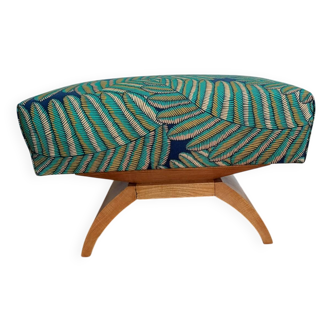 Art Deco pouf in sycamore and exotic fabric