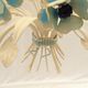 Vintage chandelier bouquet of blue flowers 5 candles in painted sheet metal.