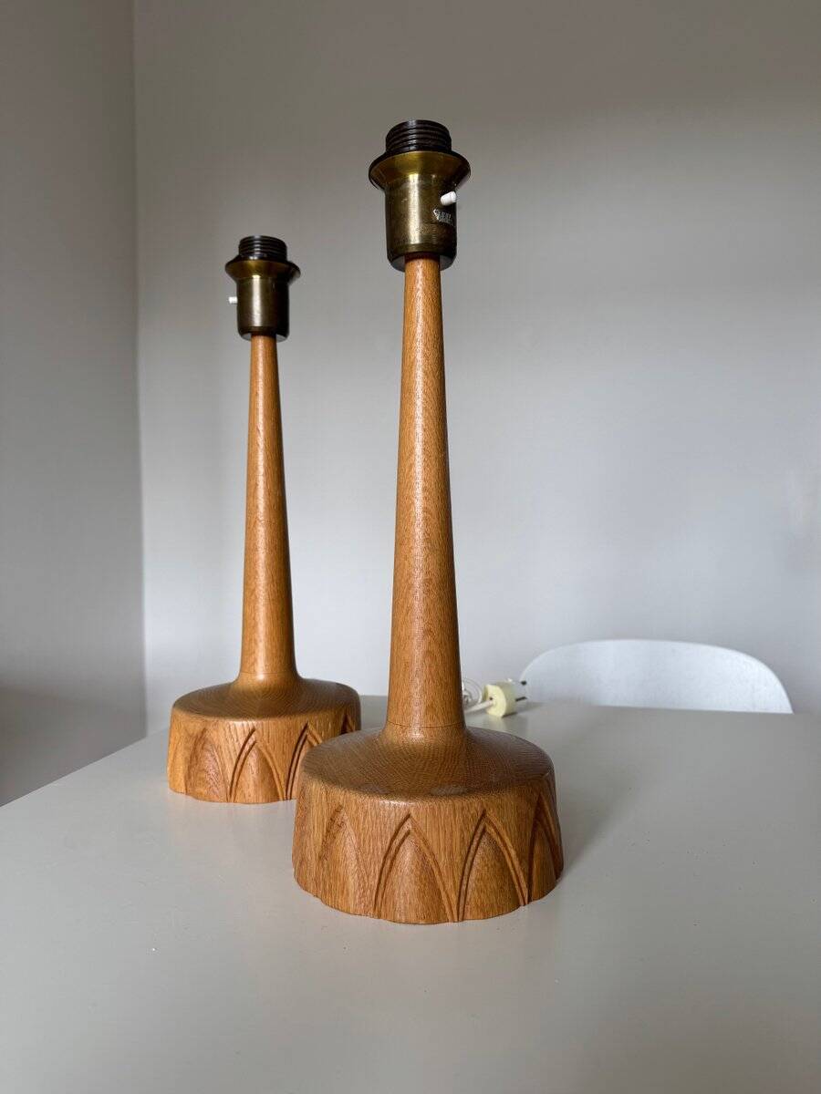 Oak table lamps by AB Stilarmatur Tranås, Sweden, 1960s, set of 2