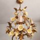 Vintage gilded hand-forged Florentine ceiling light with porcelain roses.