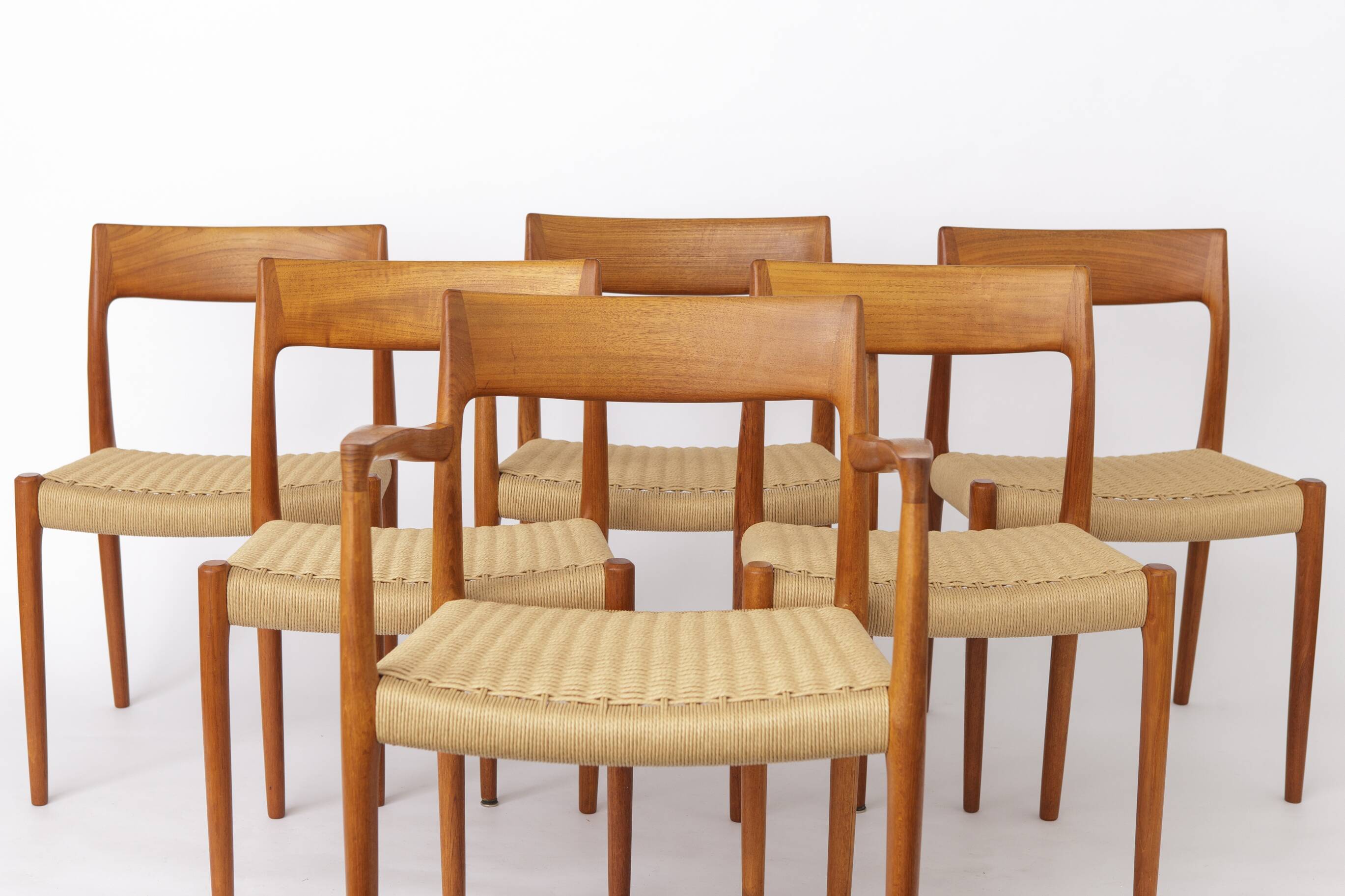 Niels Møller Dining Chair Set (6) – Models 77 & 57, Teak, Danish Cord