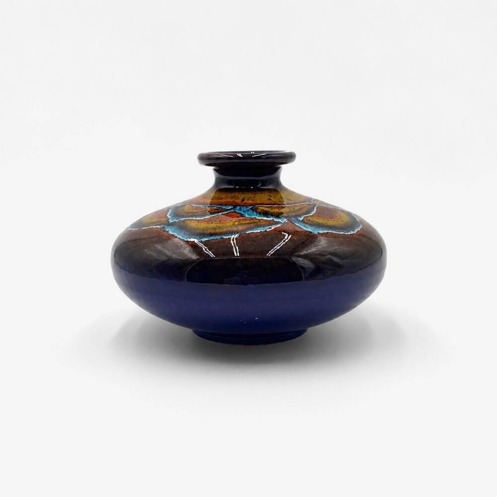 Vase galet en céramique émaillée polychrome vintage