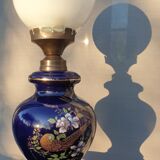Ceramic lamp birds lyres on midnight blue background Napoleon III