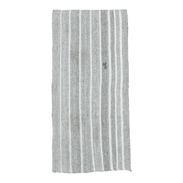 Vintage Turkish Hand-Knotted Wool Cotton Gray Kilim Runner Rug 95x196