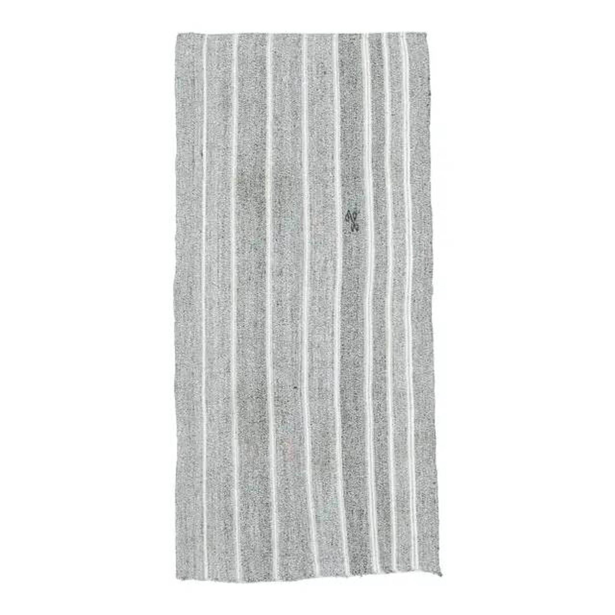 Vintage Turkish Hand-Knotted Wool Cotton Gray Kilim Runner Rug 95x196
