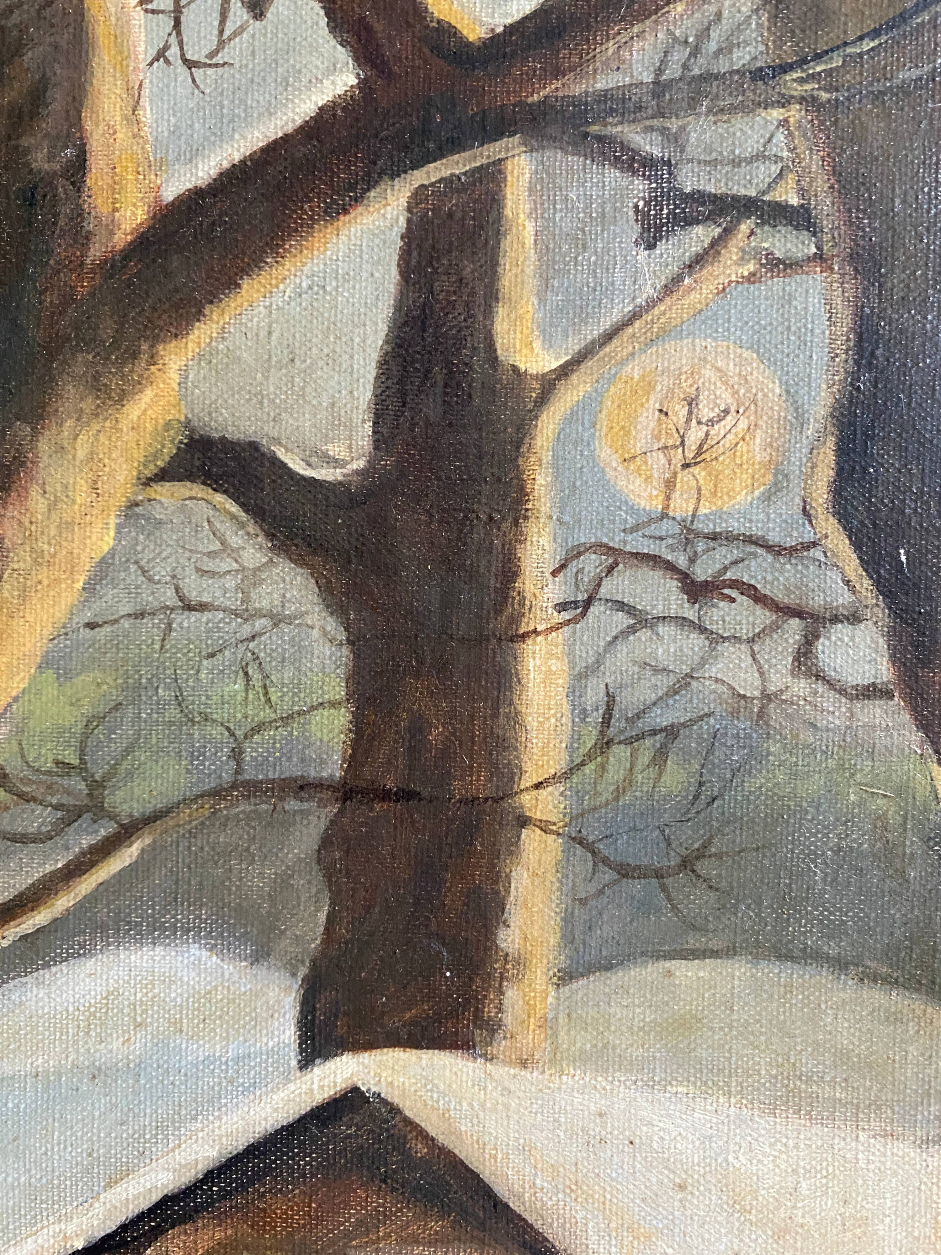 Painting "The sheepfold in winter" signed mid-XX° Sheep