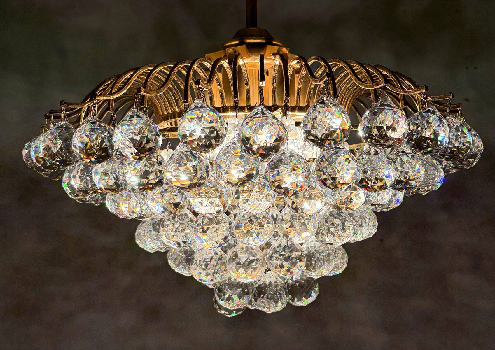 Hollywood Regency chandelier with crystal glass shades by Ernst Palme, Germany, 1960s