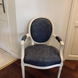 Médaillon Bleu Chiné Blanc  Epoque XIXe Restauré Traditionnellement