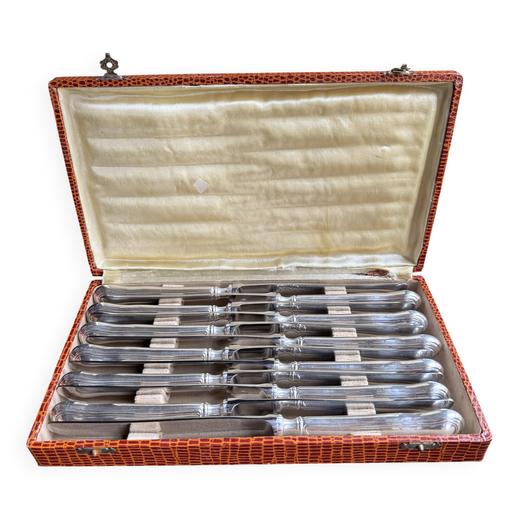 Box of 12 table knives – Silver metal and stainless steel
