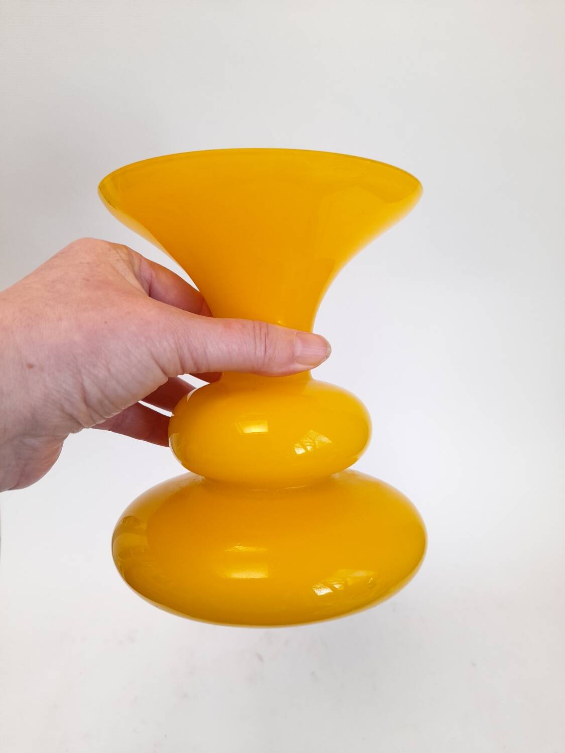 Wobble vase in yellow opaline artisanal glass