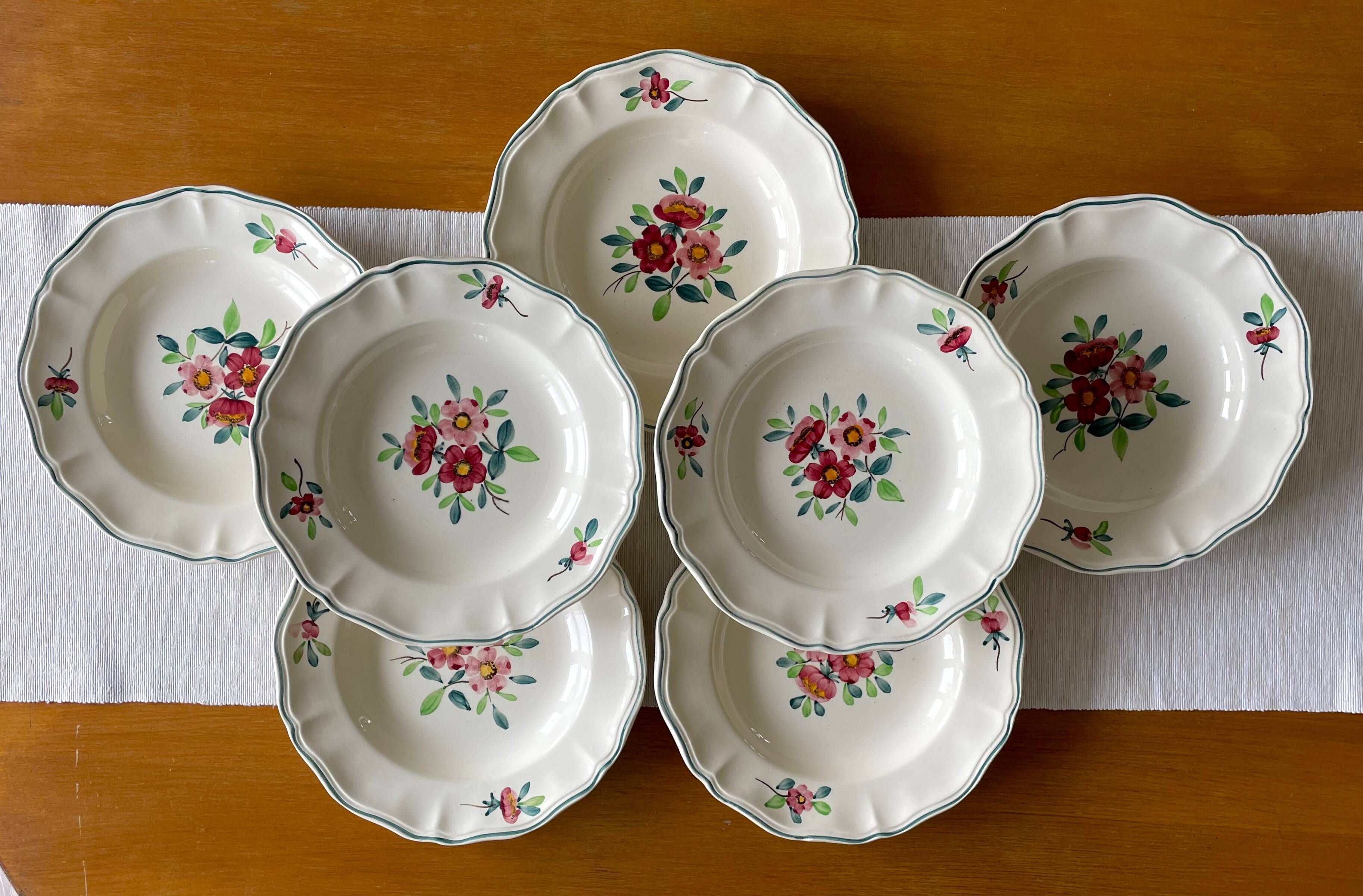 7 large antique deep plates in Sarreguemines earthenware