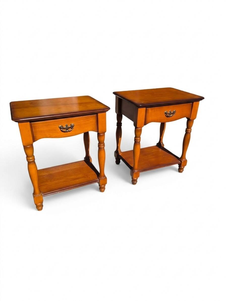 Pair of cherry wood bedside tables from the mid-20th century.