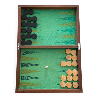 Grande mallette de jeux de société époque XIXe Backgammon + Jeu de Dames