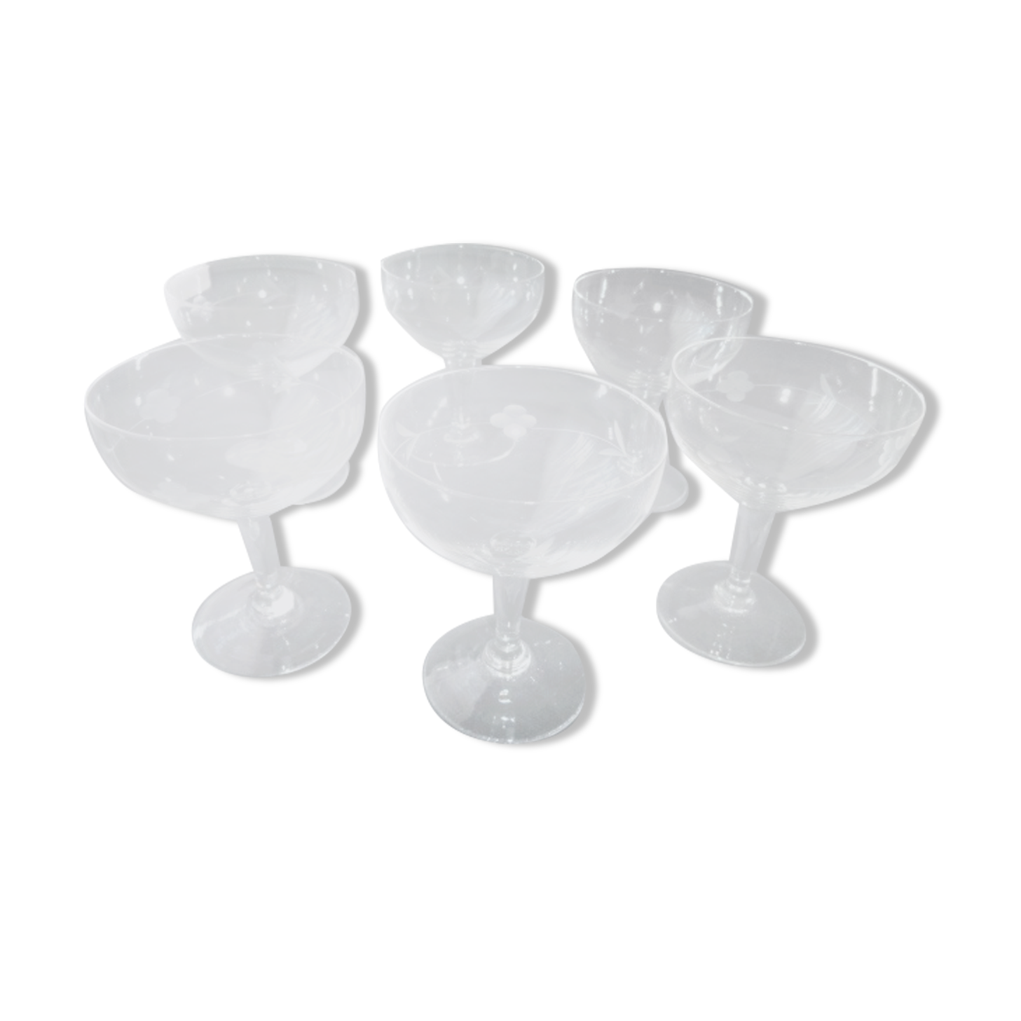 Set de 6 coupes à champagne vintage en verre moulé