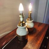 Pair of vintage brass and ceramic lamps