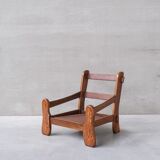 Paire de fauteuils en cuir brutaliste de chêne du milieu du siècle