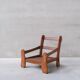 Pair of Oak Brutalist Leather Mid-Century Armchairs
