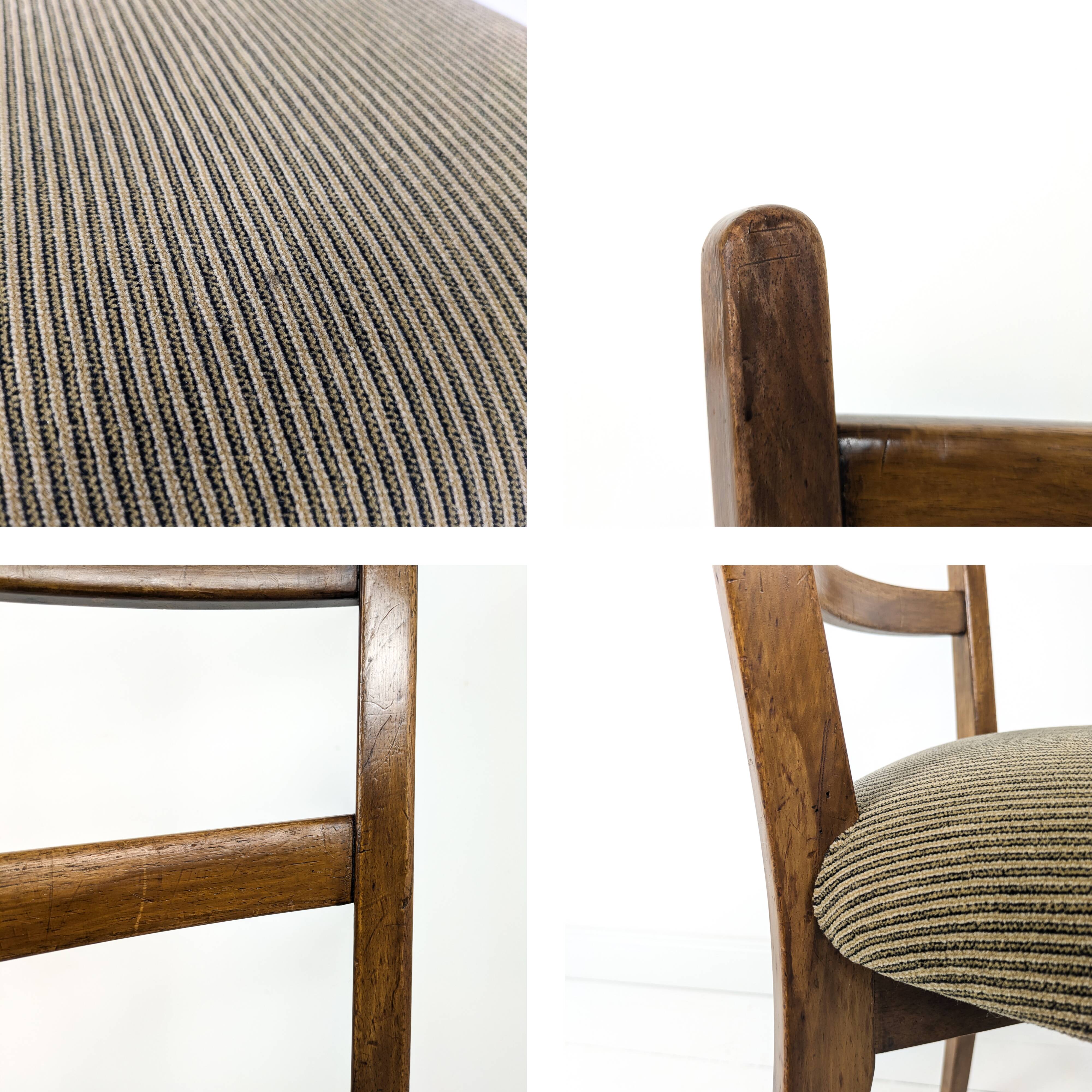 Paire de chaises vintage bois dossier barreaux, assise tissu, style 60s