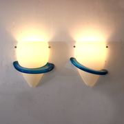 1990s Pair of “Blue Swan” wall lamps by Tinu Aufiero for Venini, Italy