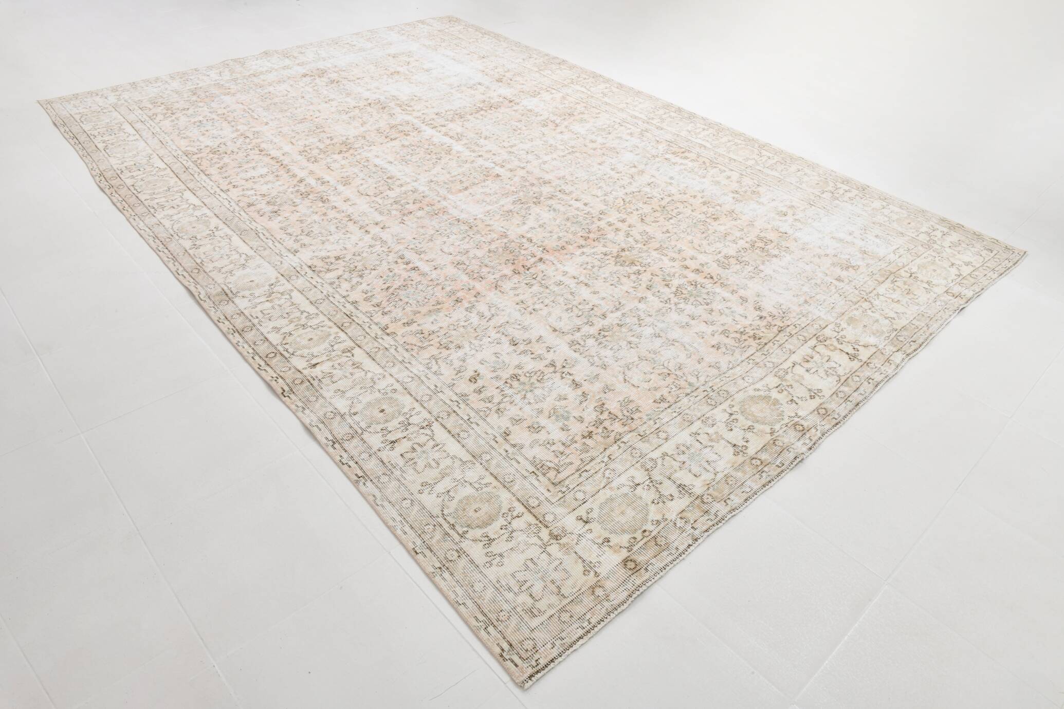 5x12 Pastel Beige Pink Turkish Vintage Area Rug, 160x375Cm