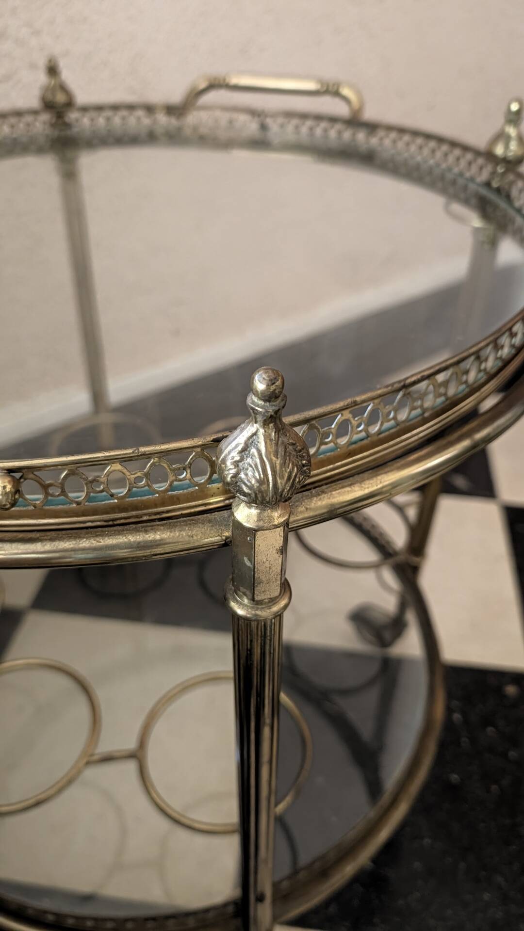 Desserte chariot bar en laiton et verre