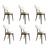 Midcentury White bouclé Heart Chairs, by Kurmanowicz, 1960s, Set of 6