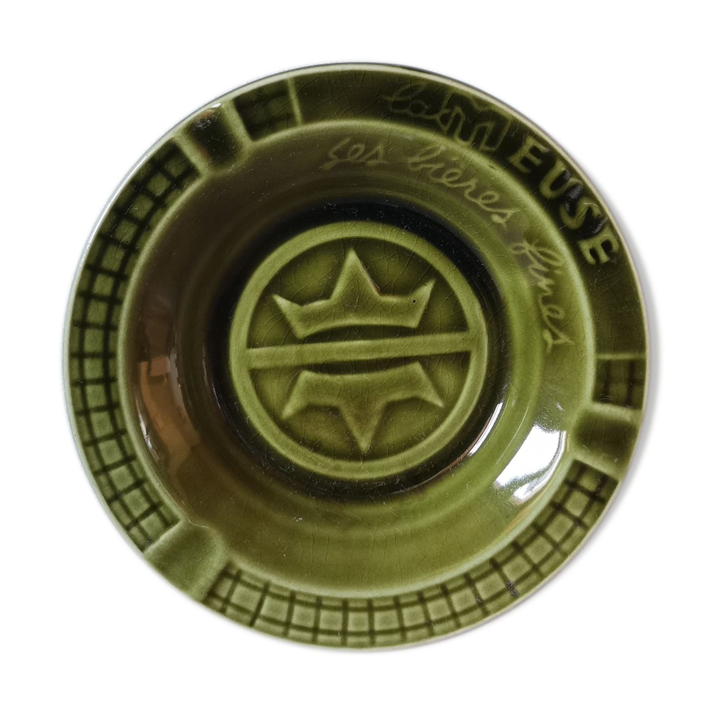 Green advertising ashtray in vintage slip from the Meuse its fine beers