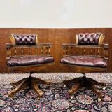 Set English Chesterfield Captain Chairs red Office chair