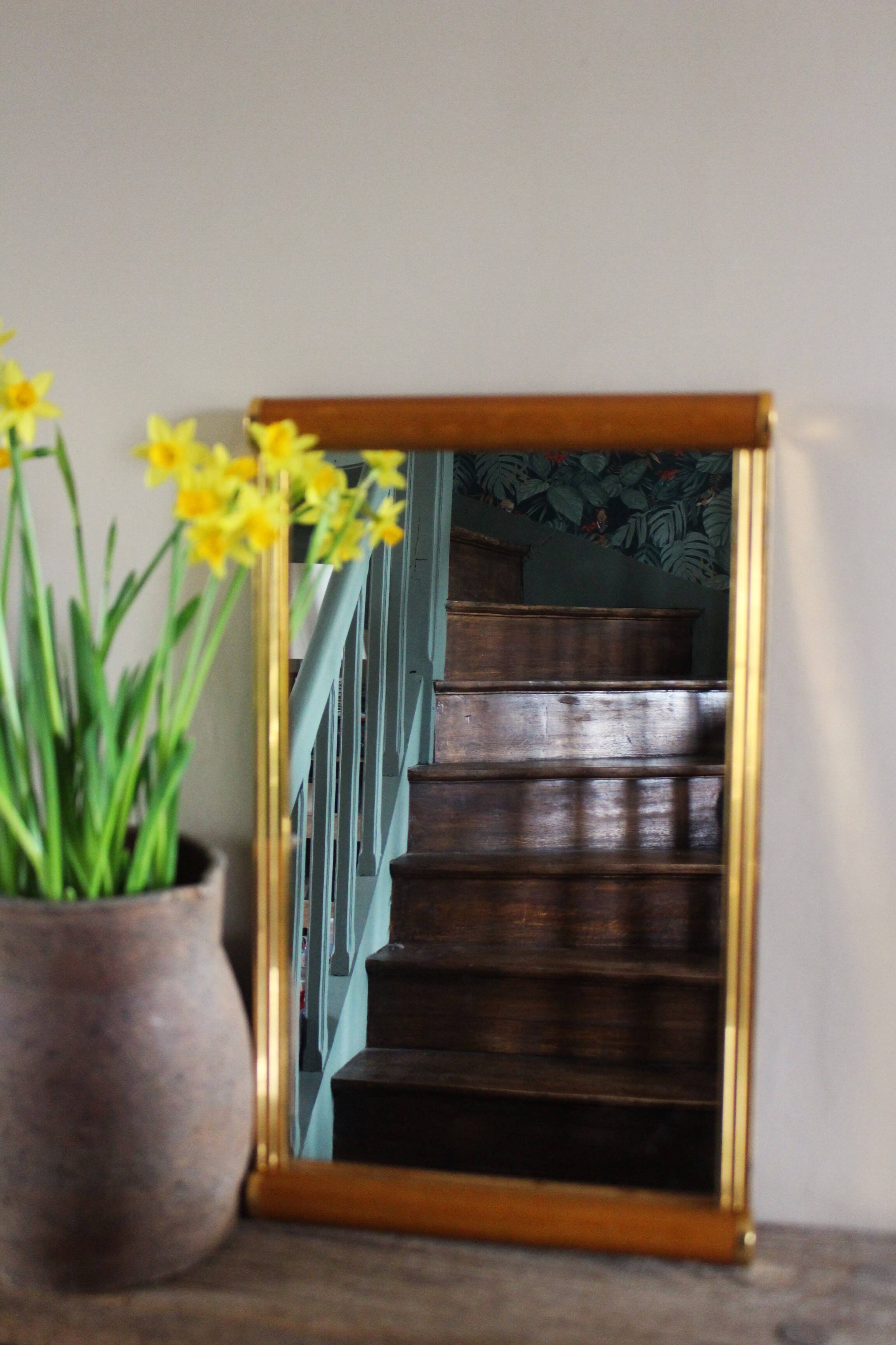 Large rectangular wooden mirror tray with vintage gilding